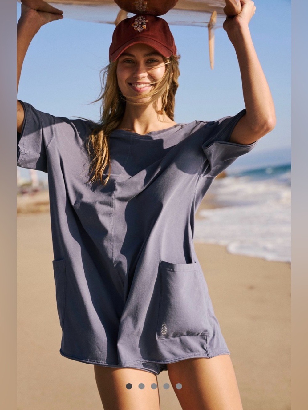 FP Movement by Free People Hot Shot Tee Romper in Blue Indigo ~ Size: L ~ NWOT